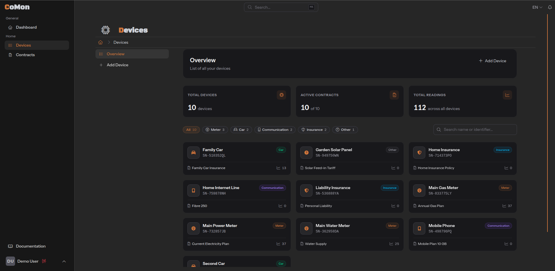 Devices screenshot